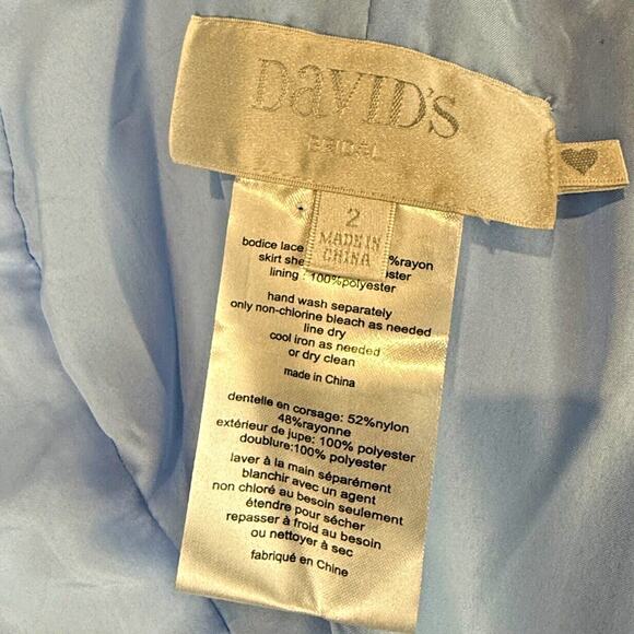 Davids Bridal Formal Gown Womens 2 Light Blue Off Shoulder Slit Lace‎ Prom Dress - Picture 5 of 15